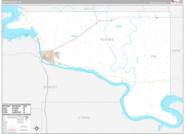 Hughes County, SD Zip Code Map