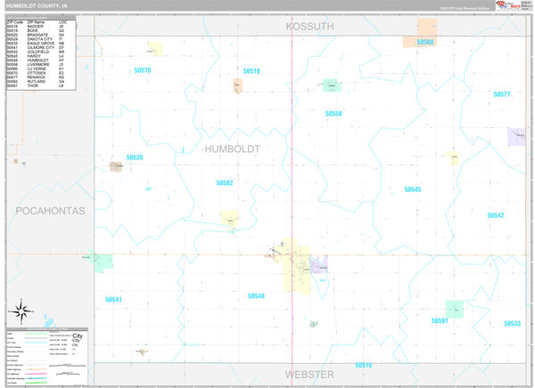 Humboldt County, IA Wall Map Premium Style
