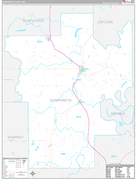 Humphreys County, MS Zip Code Map