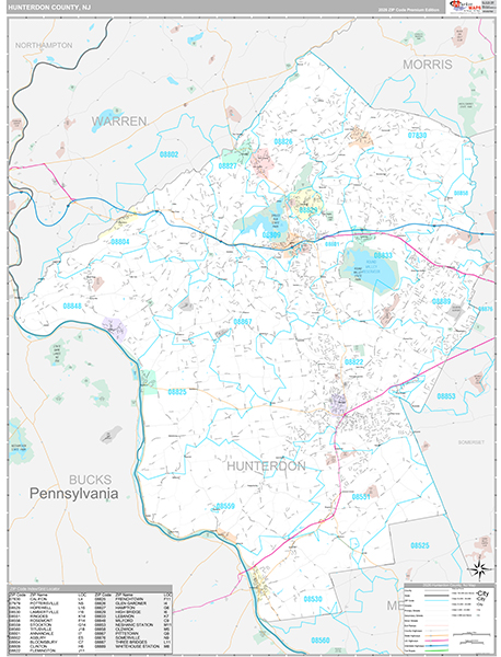 Hunterdon County, NJ Zip Code Map