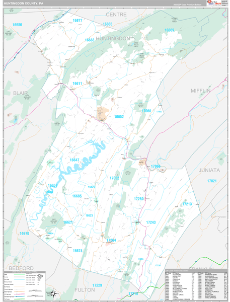 Huntingdon County, PA Carrier Route Wall Map