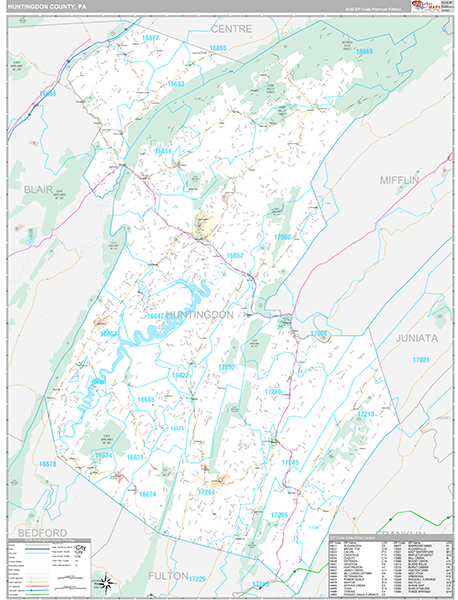Huntingdon County, PA Wall Map Premium Style