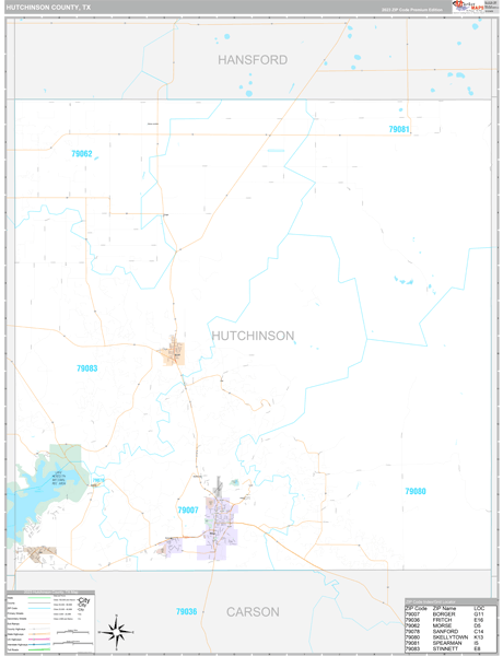 Hutchinson County, TX Carrier Route Wall Map