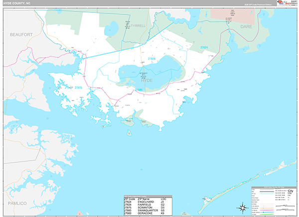 Hyde County, NC Wall Map Premium Style