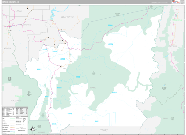 Idaho County Digital Map Premium Style