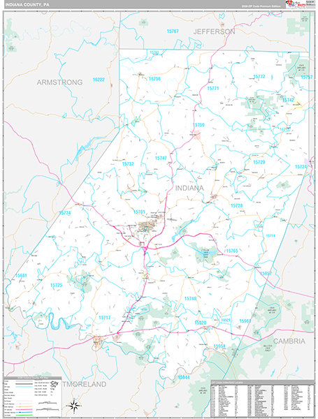 Indiana County, PA Wall Map Premium Style