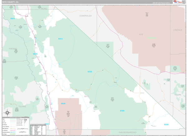 Inyo County, CA Wall Map Premium Style