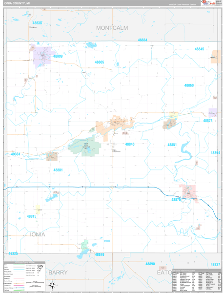 Ionia County, MI Zip Code Map
