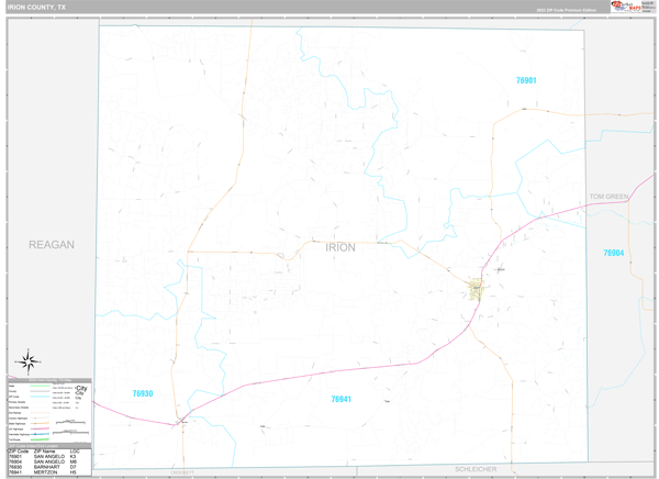 Irion County, TX Carrier Route Wall Map