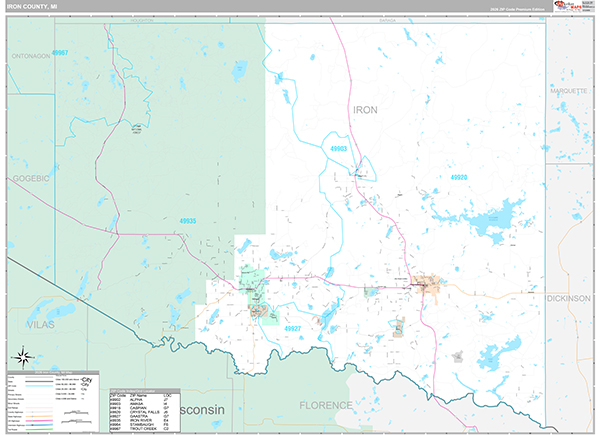 Iron County, MI Zip Code Map