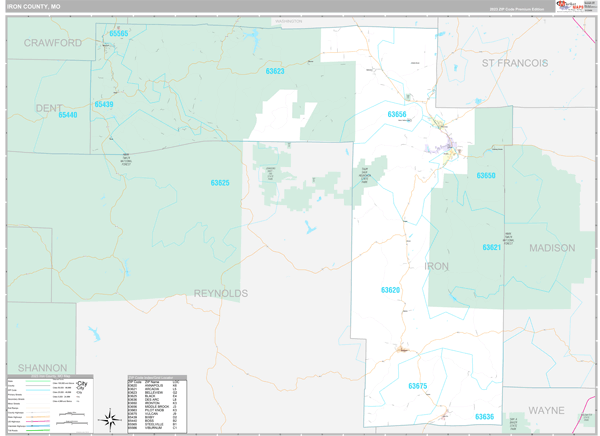 Iron County, MO Wall Map