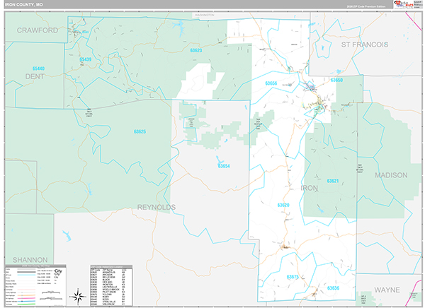 Iron County, MO Zip Code Map