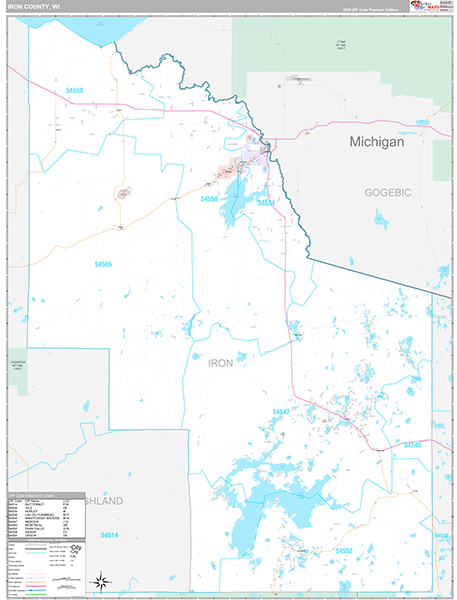 Iron County, WI Wall Map