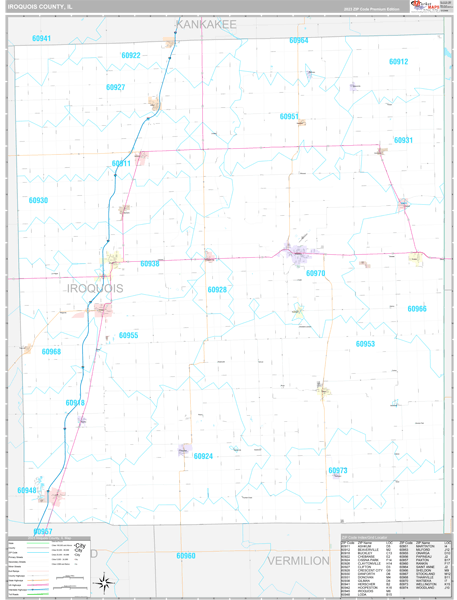 Iroquois County, IL Wall Map Premium Style