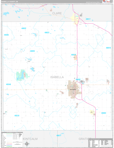 Isabella County, MI Zip Code Map