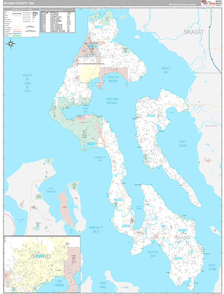 Island County, WA Wall Map Premium Style