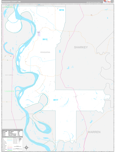 Issaquena County, MS Wall Map Premium Style