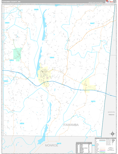 Itawamba County, MS Zip Code Map