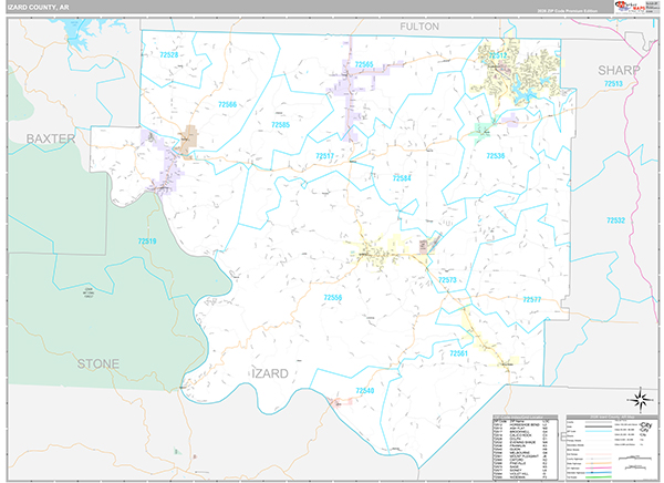 Izard County, AR Zip Code Map