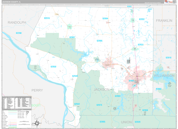 Jackson County, IL Wall Map Premium Style