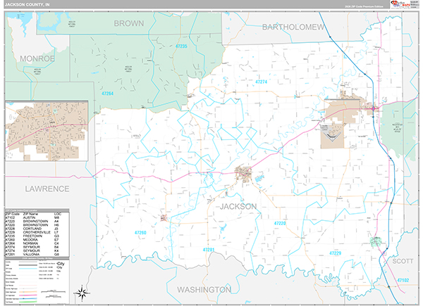 Jackson County, IN Zip Code Map