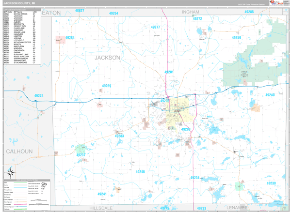 Jackson County, MI Carrier Route Wall Map