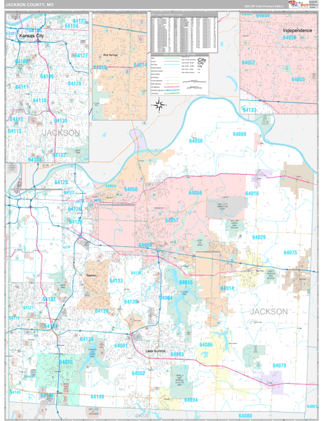 Jackson County, MO Wall Map Premium Style