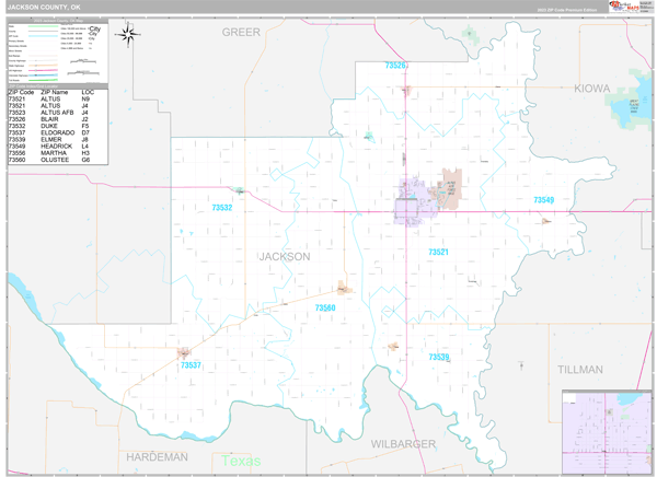 Jackson County, OK Carrier Route Wall Map