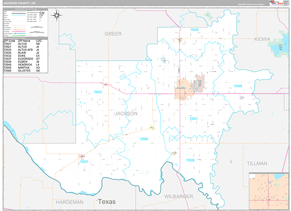 Jackson County, OK Wall Map
