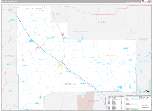 Jackson County, WI Wall Map Premium Style