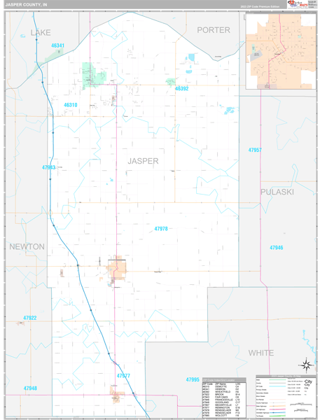 Jasper County, IN Wall Map Premium Style