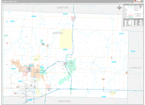 Jasper County Wall Map Premium Style