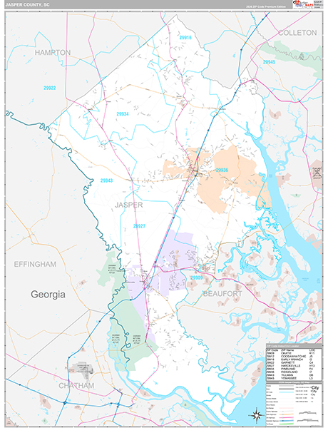 Jasper County, SC Zip Code Map