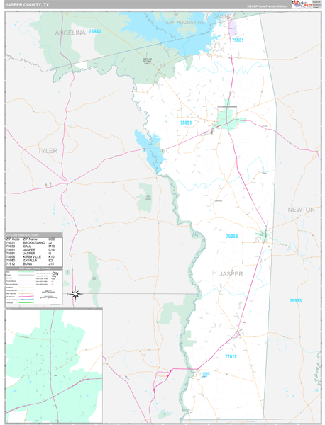 Jasper County, TX Wall Map