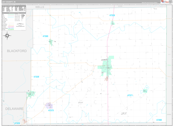 Jay County Wall Map Premium Style