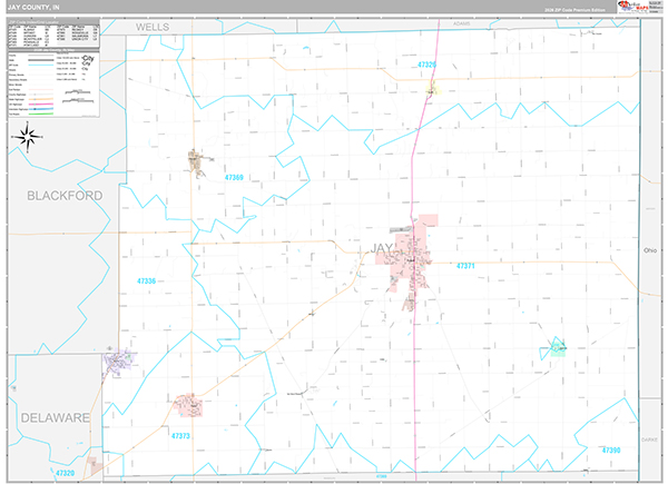 Jay County, IN Zip Code Map