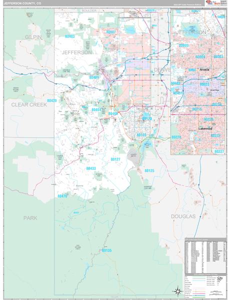 Jefferson County, CO Carrier Route Wall Map