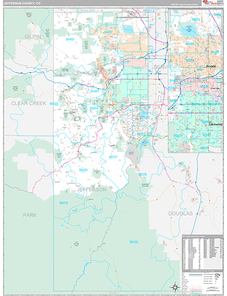 Jefferson County Wall Map Premium Style