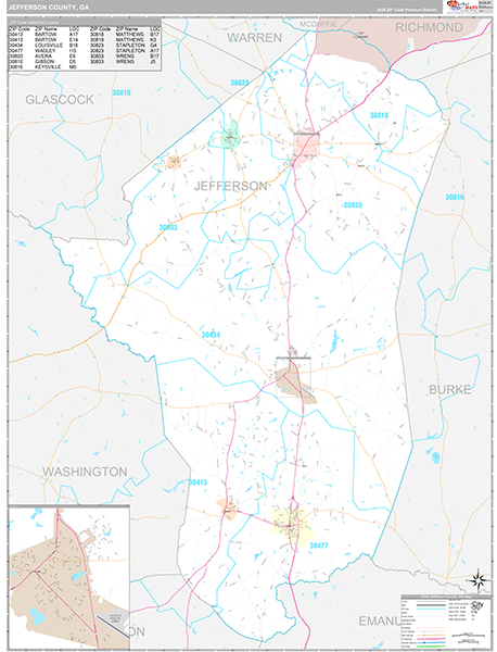 Jefferson County, GA Zip Code Map