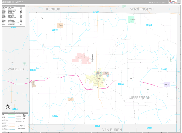 Jefferson County, IA Wall Map Premium Style