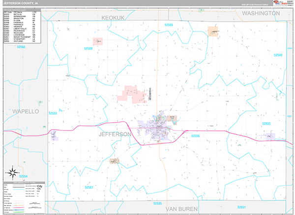 Jefferson County, IA Zip Code Map