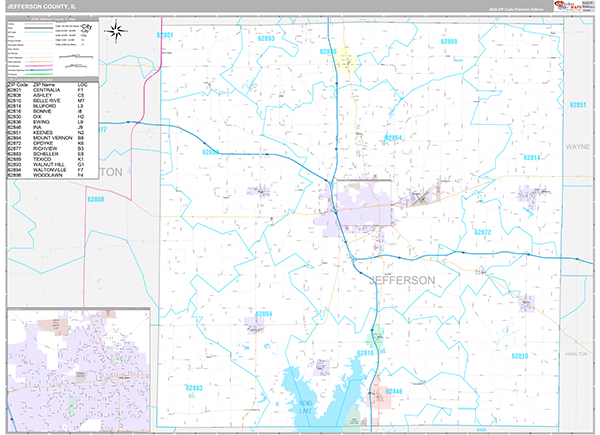 Jefferson County, IL Wall Map