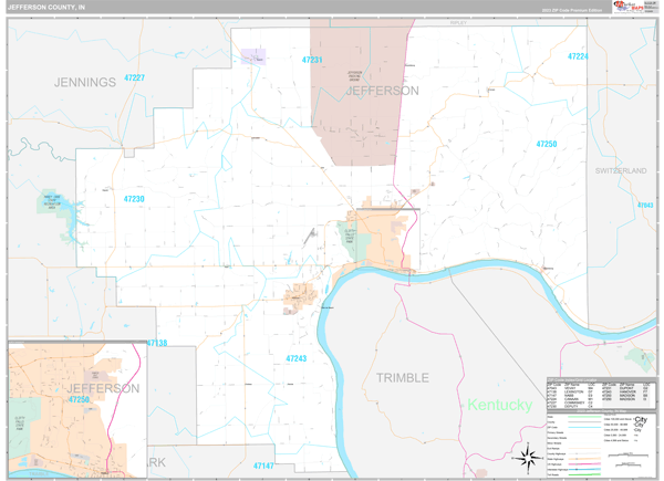 Jefferson County, IN Map Premium Style