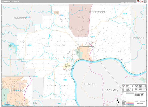 Jefferson County, IN Zip Code Map