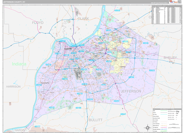 Jefferson County, KY Zip Code Map