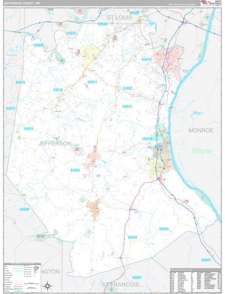 Jefferson County, MO Wall Map Premium Style by MarketMAPS - MapSales