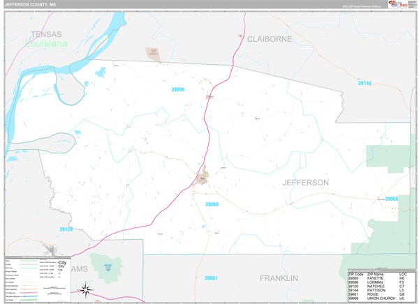 Jefferson County, MS Wall Map