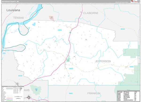 Jefferson County, MS Zip Code Map