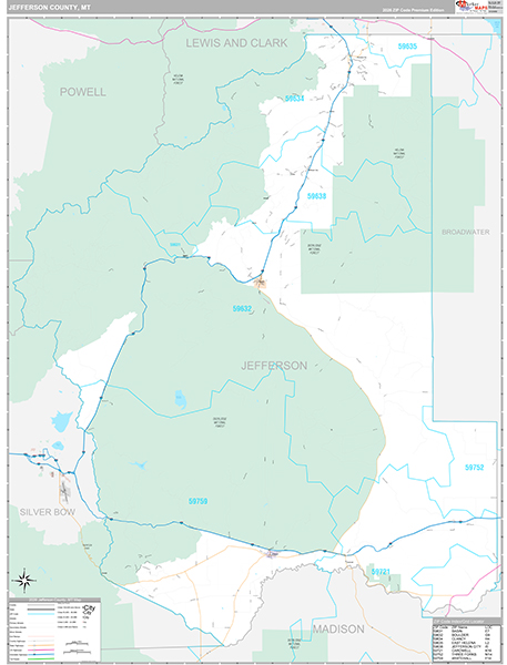 Jefferson County, MT Wall Map