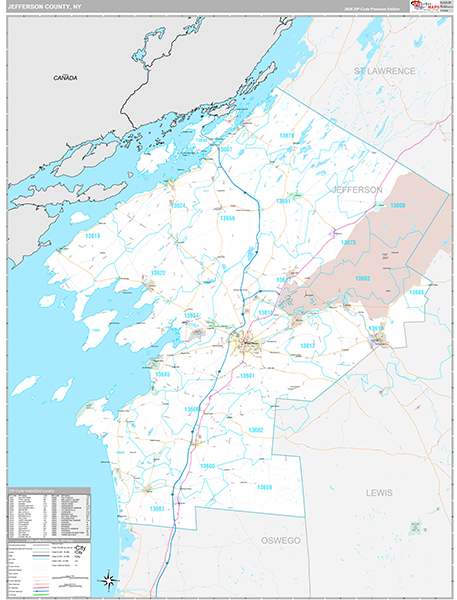 Jefferson County, NY Zip Code Map